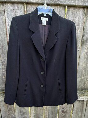 ANN TAYLOR USA Black Polyester Lined Suit Jacket Size 6 M